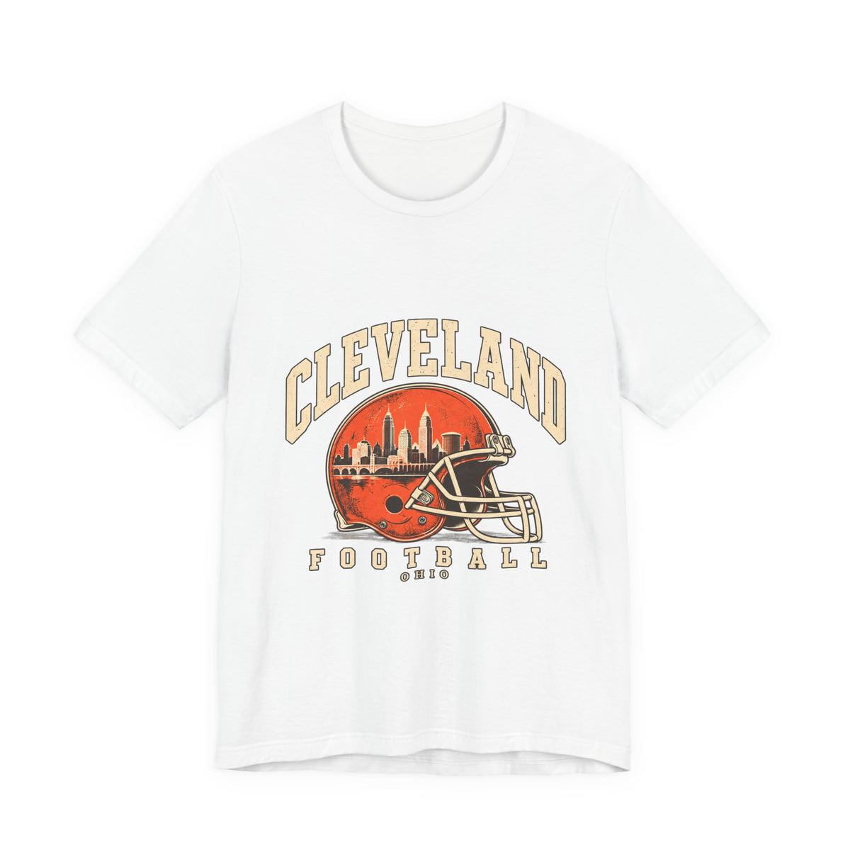 Cleveland Football Front Graphic T-Shirt — Brown, Orange & White