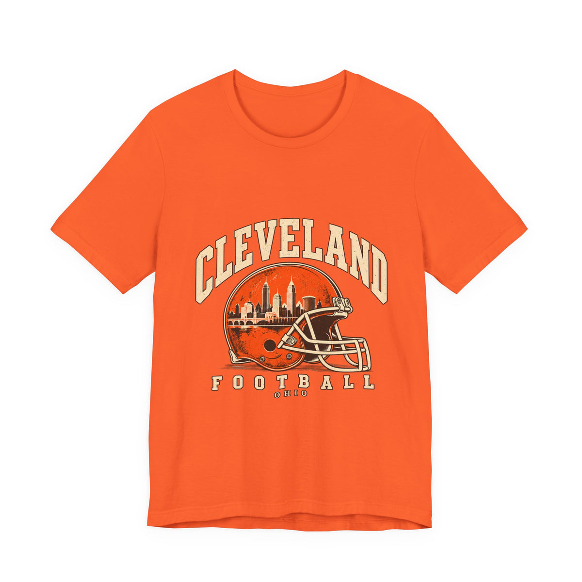 Cleveland Football Front Graphic T-Shirt — Brown, Orange & White