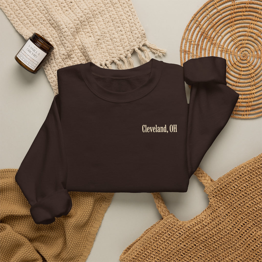 Cleveland Football Crewneck Sweatshirt — Brown, Orange & White