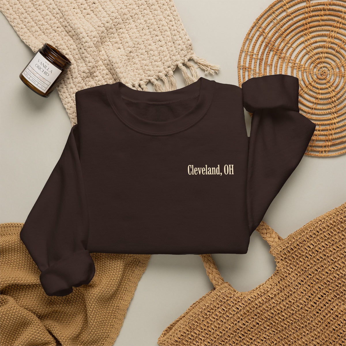 Cleveland Football Crewneck Sweatshirt — Brown, Orange & White