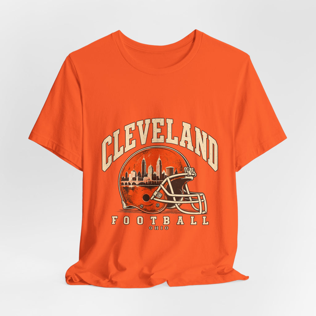 Cleveland Football Front Graphic T-Shirt — Brown, Orange & White