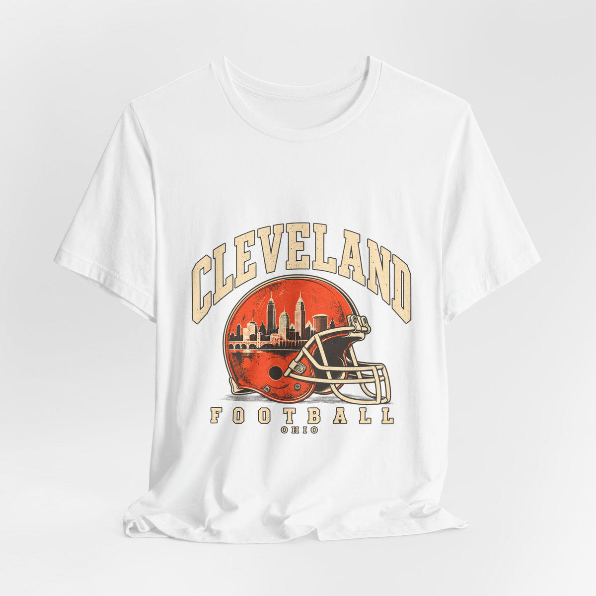 Cleveland Football Front Graphic T-Shirt — Brown, Orange & White
