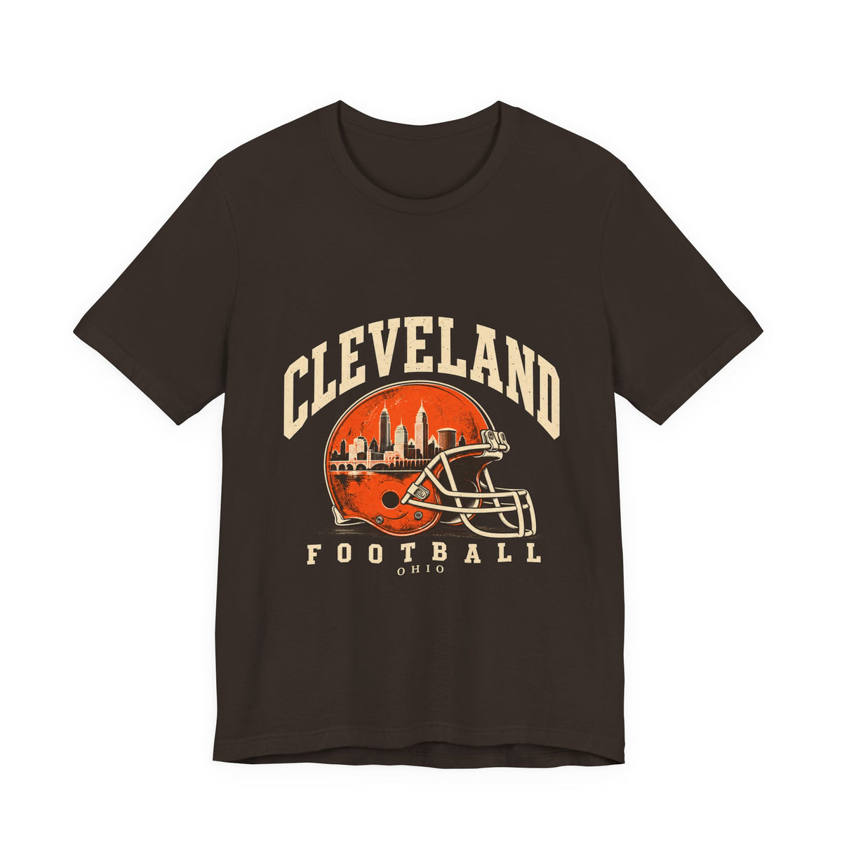 Cleveland Football Front Graphic T-Shirt — Brown, Orange & White