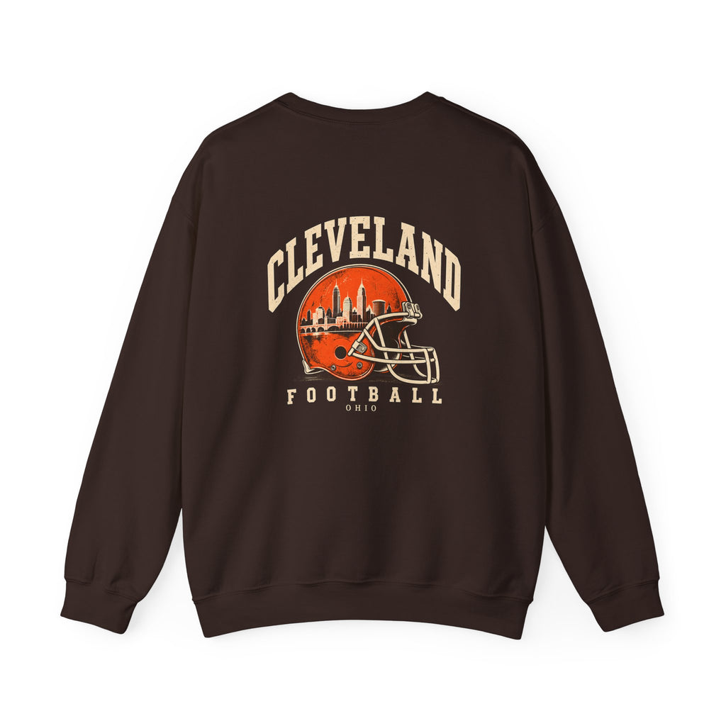 Cleveland Football Crewneck Sweatshirt — Brown, Orange & White