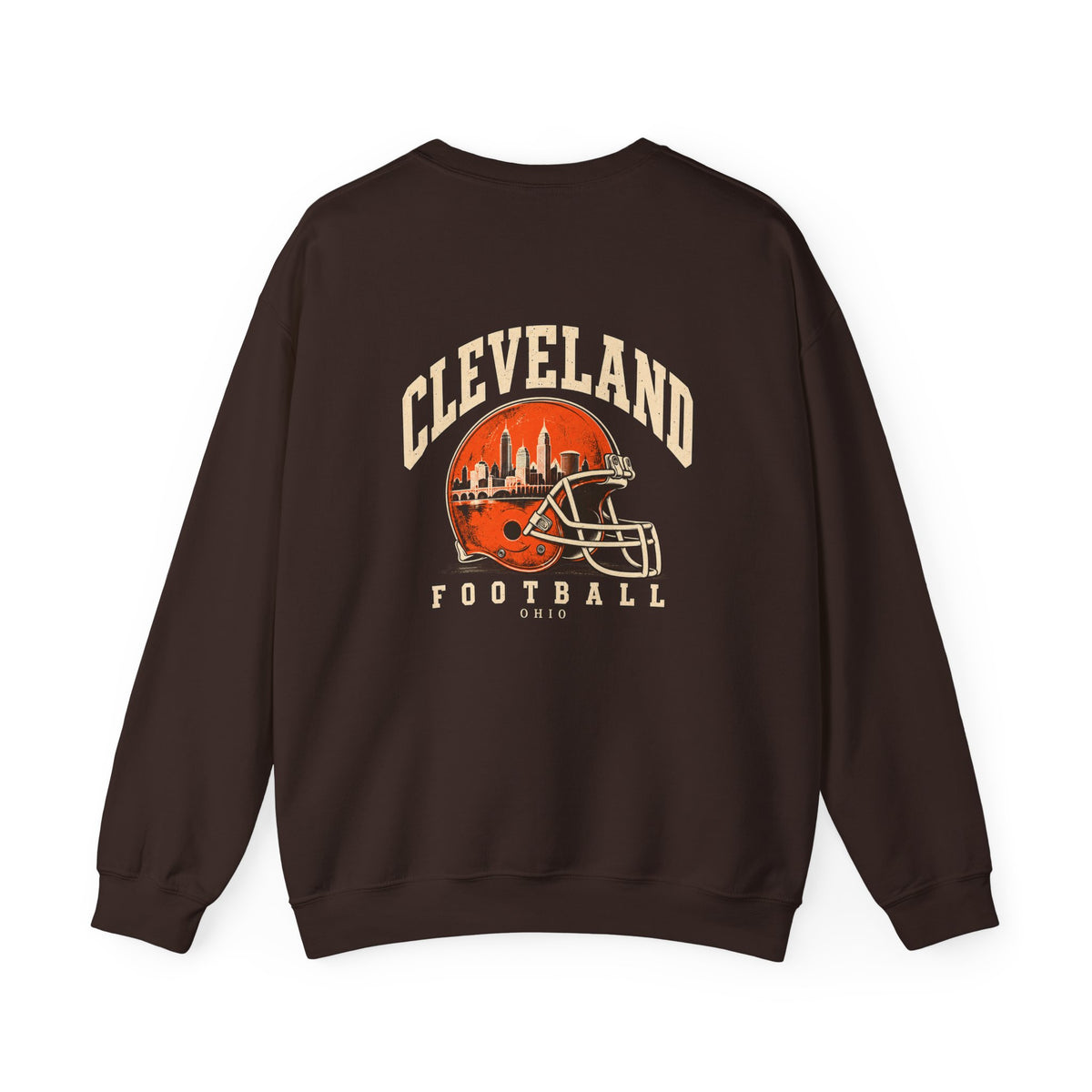 Cleveland Football Crewneck Sweatshirt — Brown, Orange & White