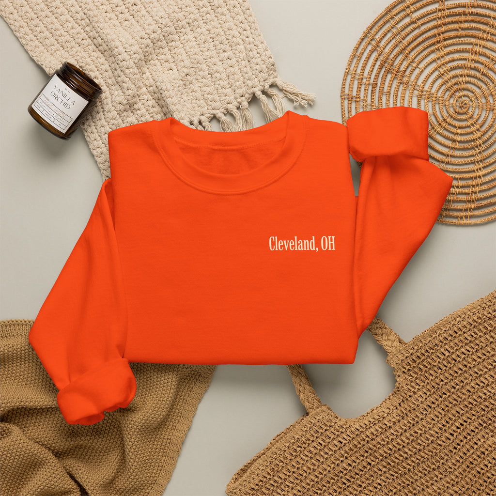 Cleveland Football Crewneck Sweatshirt — Brown, Orange & White