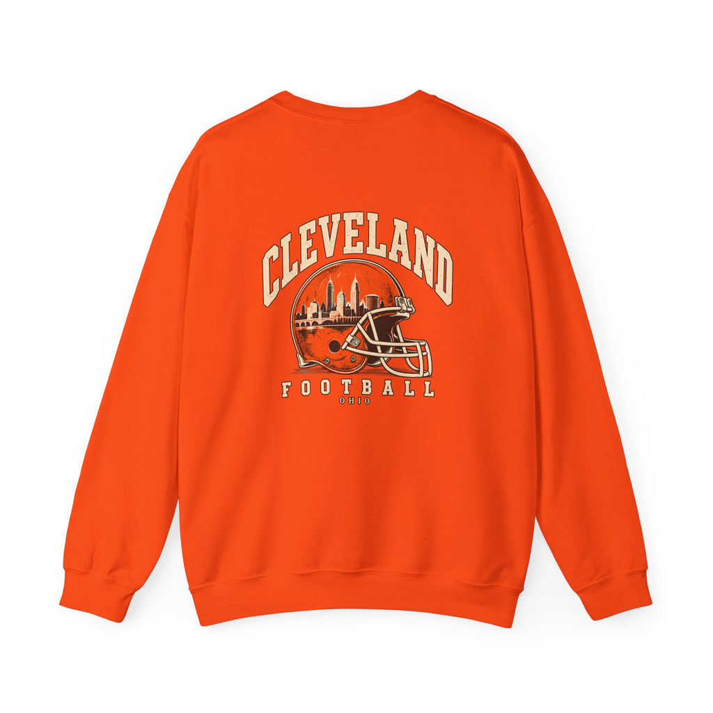 Cleveland Football Crewneck Sweatshirt — Brown, Orange & White