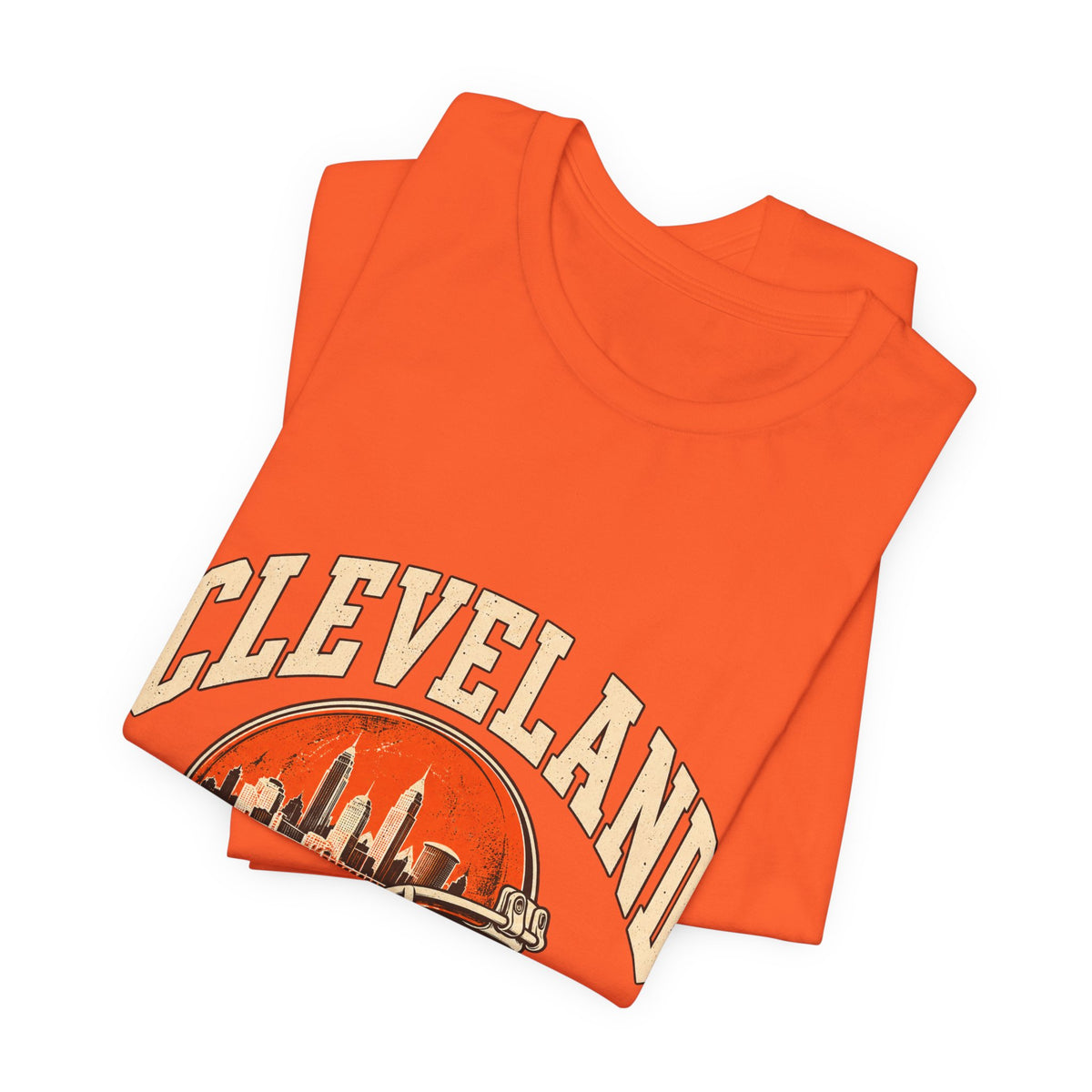 Cleveland Football Front Graphic T-Shirt — Brown, Orange & White