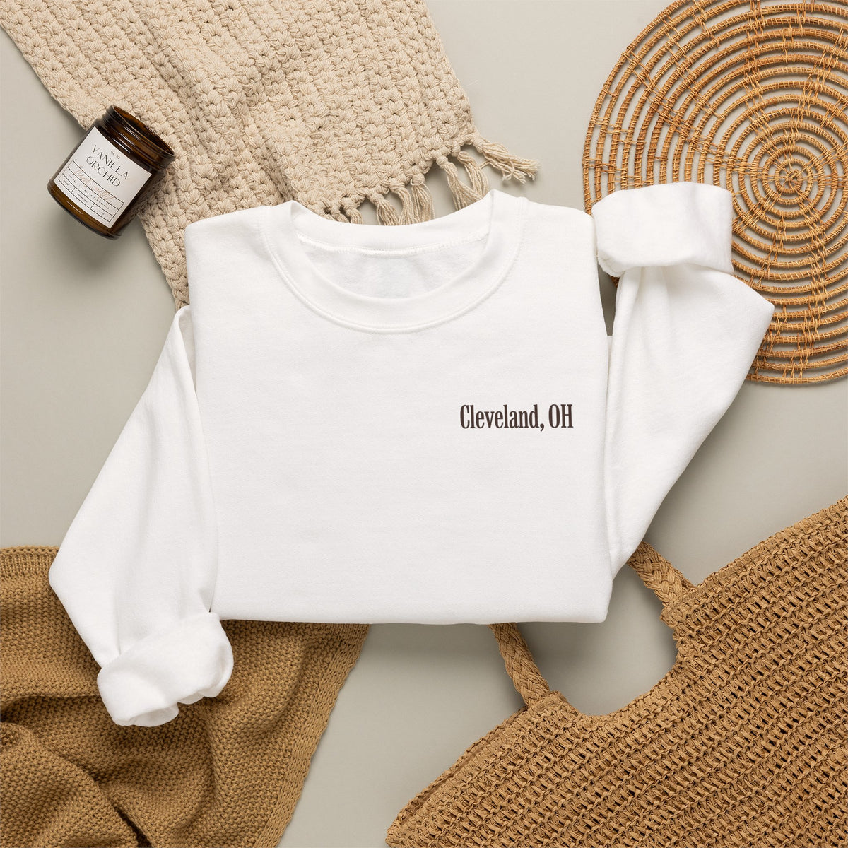 Cleveland Football Crewneck Sweatshirt — Brown, Orange & White
