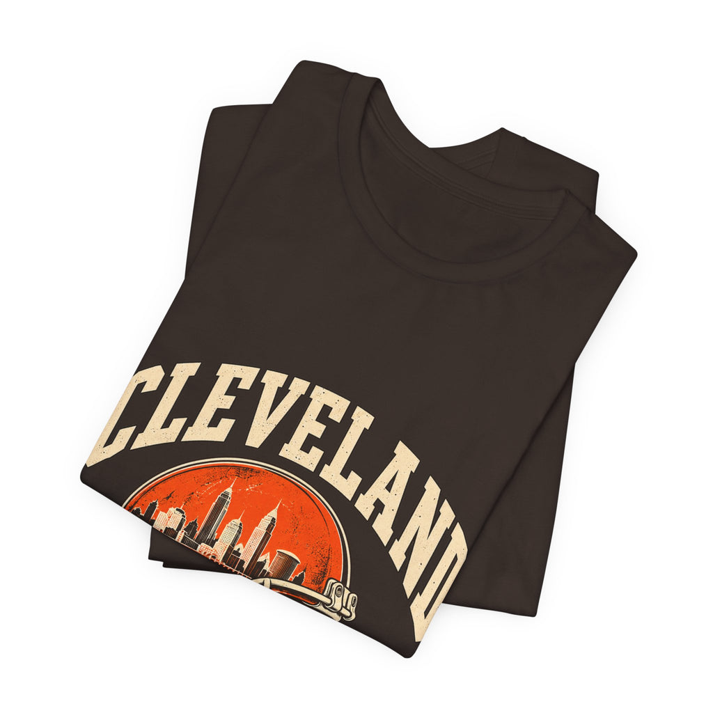 Cleveland Football Front Graphic T-Shirt — Brown, Orange & White